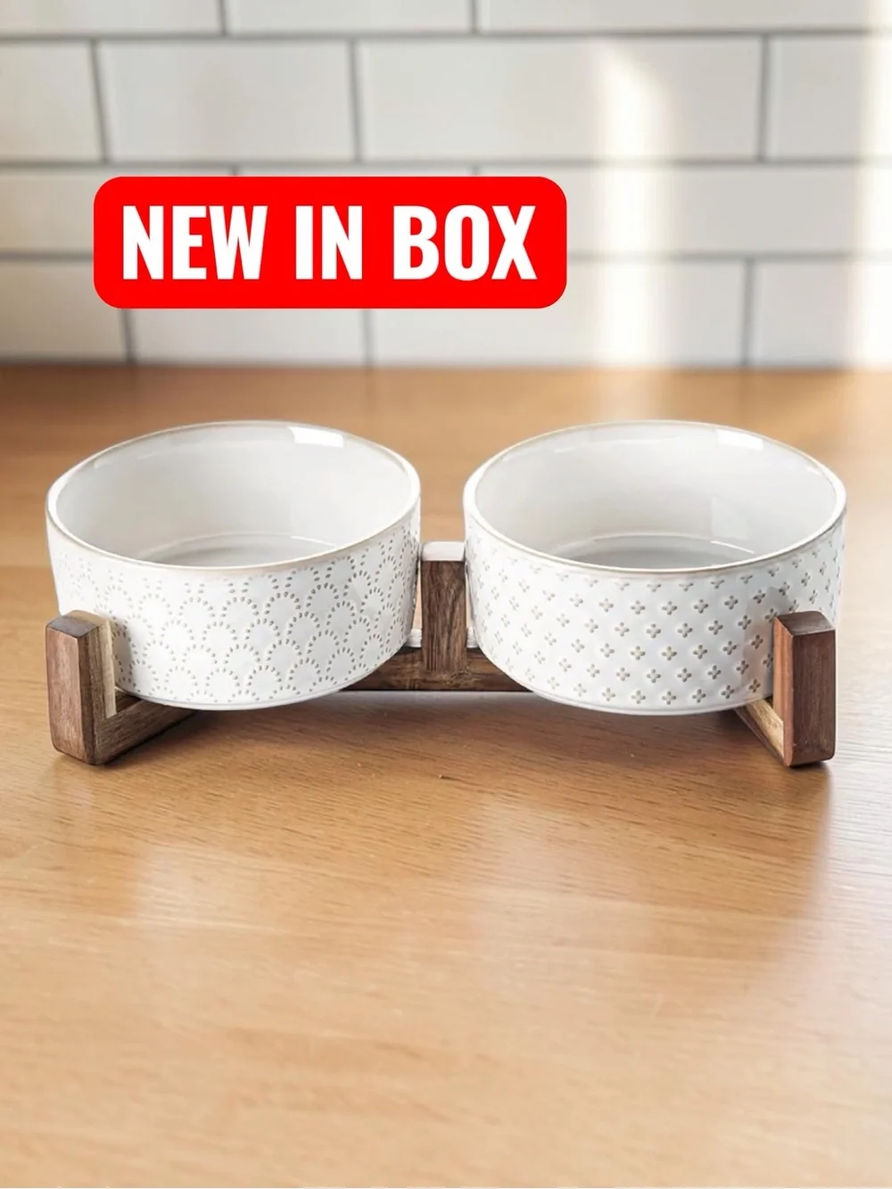 🐶🥣 LE TAUCI Ceramic Elevated Dog Bowl Set with Acacia Wood Stand